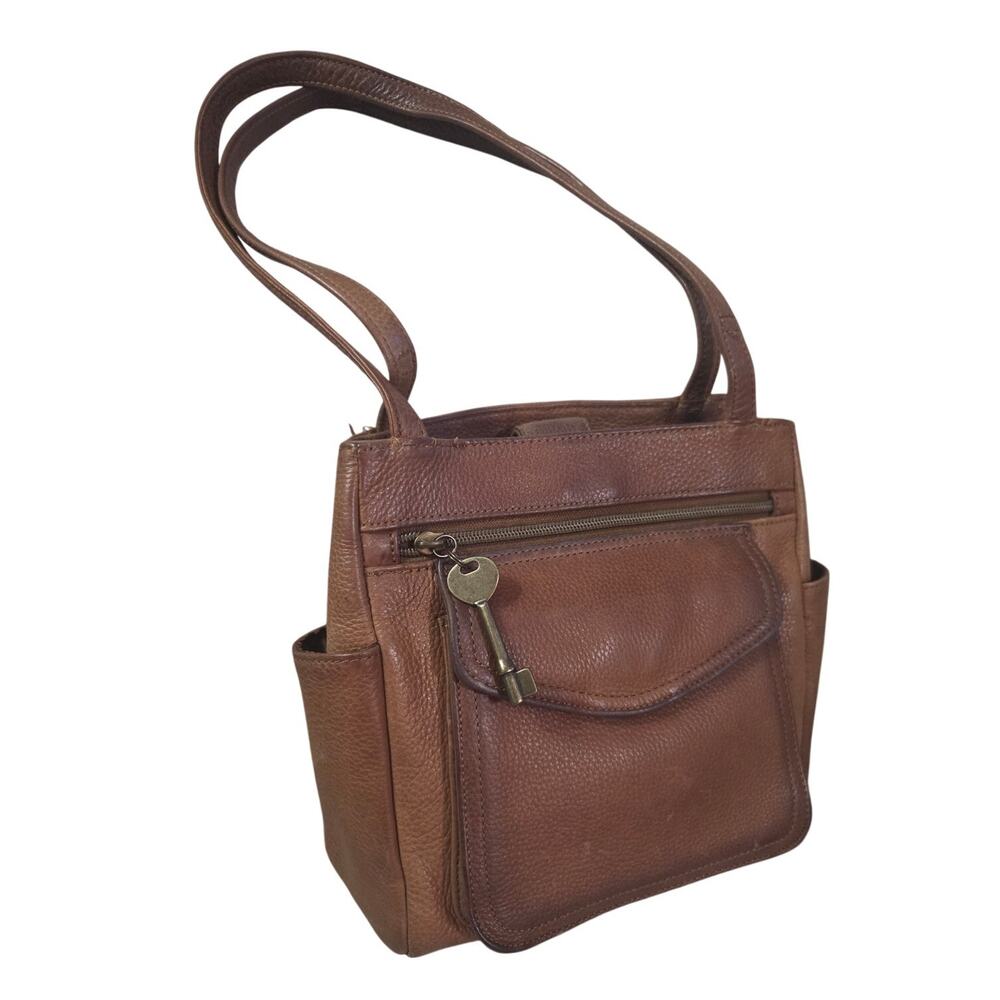 Fossil 75082 Vintage Classic Brown Leather Tote Shoulder Bag Large Purse